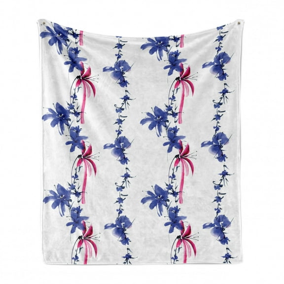 East Soft Flannel Fleece Throw Blanket, Irises in Watercolor in Native Effects Blossoming Spring Eastern Artwork Print, Cozy Plush for Indoor and Outdoor Use, 70" x 90", Purple, by Ambesonne