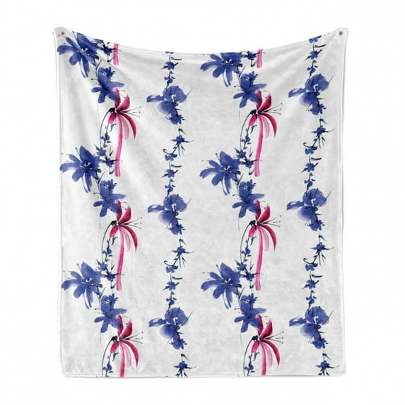 East Soft Flannel Fleece Throw Blanket, Irises in Watercolor in Native Effects Blossoming Spring Eastern Artwork Print, Cozy Plush for Indoor and Outdoor Use, 70" x 90", Purple, by Ambesonne