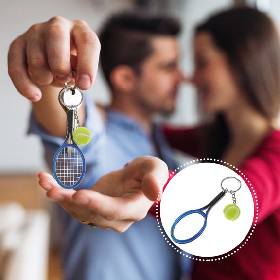 Kitandove Mini Tennis Racket Keychain 1Pack PVC Random .72X1.46X0.79In Key Ring