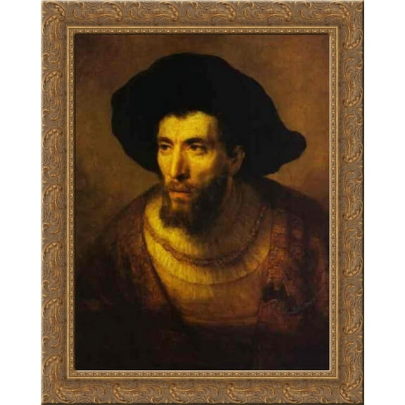 The Philosopher 20x24 Gold Ornate Wood Framed Canvas Art by Rembrandt