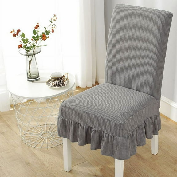 XmhyTop Easy-Going Dining Chair Covers Stretch Chair Slipcover with Skirt Chair Covers for Dining Room Restaurant Banquet (2 PCS,Grey)