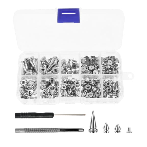 105 Sets Punk Spikes and Studs Kit Zinc Alloy Silver Cone Spike and Stud Rivet Kit 3 Size Metal Leather Tree Spike Assortment Kit Clothing Stud Décor Kit for Clothing Jacket Shoes