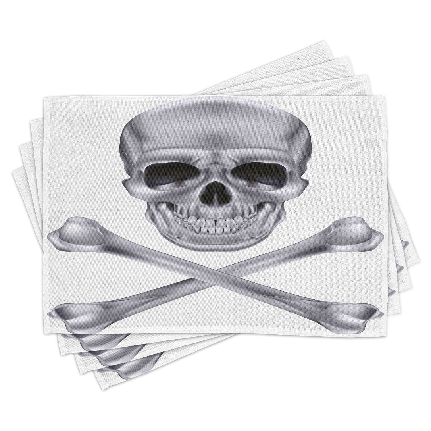 Grey Placemats Set of 4 Vivid Skull and Crossed Bones Dangerous Scary
