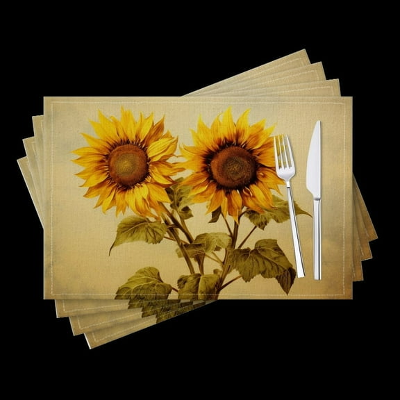BaHomeck placemats Set of 4 Sunflowers Against Yellow Background Cotton Linen rectangle Placemats for Kitchen Dining Table Indoor,Outdoor,18*12inch