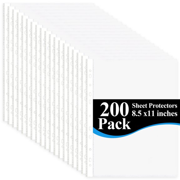 Topsome Sheet Protectors 8.5 x11 inches, 200 Pack Clear Plastic Page Protectors for 3 Ring Binder, 11-Hole Sheet Sleeves Top Loading Paper Protector Sheet for Binders Documents Photos Office Home