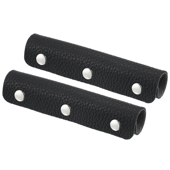 Luggage Handle Wrap, 2 Pack PU Handbag Grip Cover Identifier with Clasp for Suitcase, Black