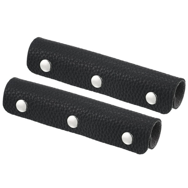 Funda de mango de equipaje, 2 paquetes de cubierta de agarre de bolso de PU con broche para maleta, Negro