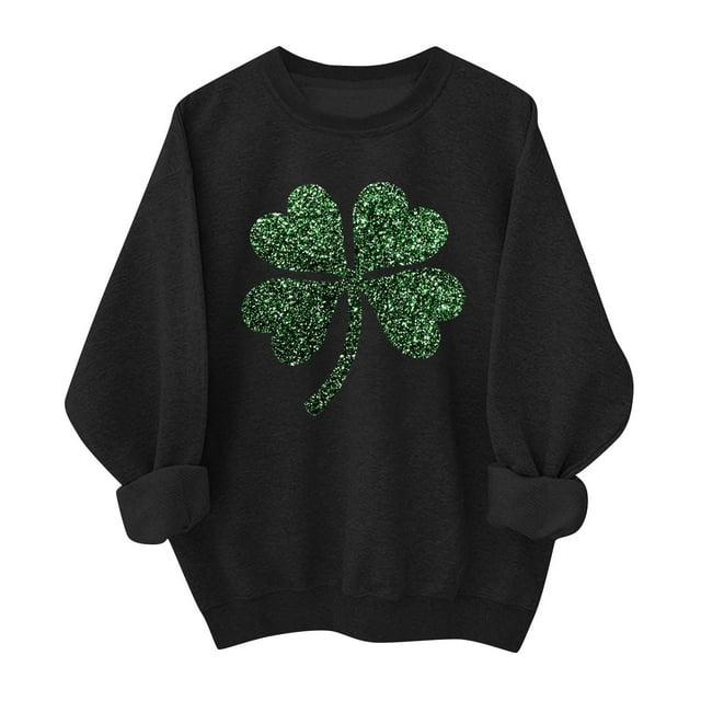 Ounisa St. Patrick's Day Sweatshirt for Women Clover Graphic T Shirts Patty's Day Long Sleeve Tee Tops Pullover