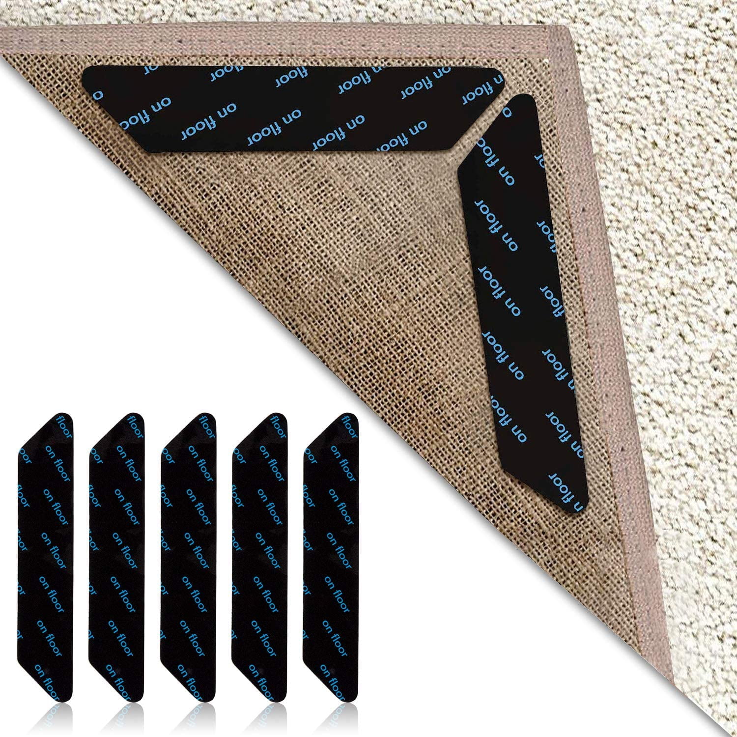 Non Slip Rug Grip, Carpet Grippers 16 Pieces Black Rug Gripper, For Carpeted, Floor Mats, Fixed Non-Slip Stickers, Prevent Slipping, Double-sided Rug Grip (Black)