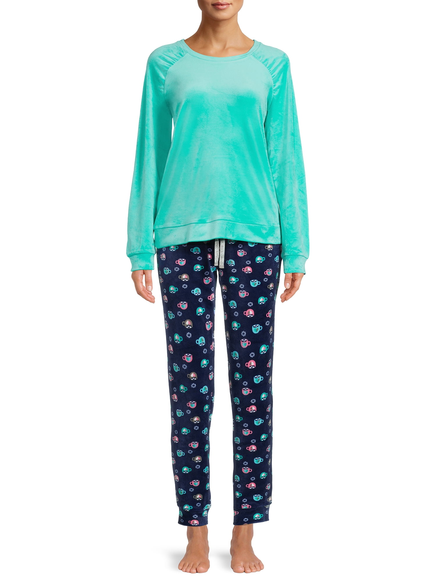 Muk Luks Women's Velour Top and Joggers, 2Piece Pajama Set