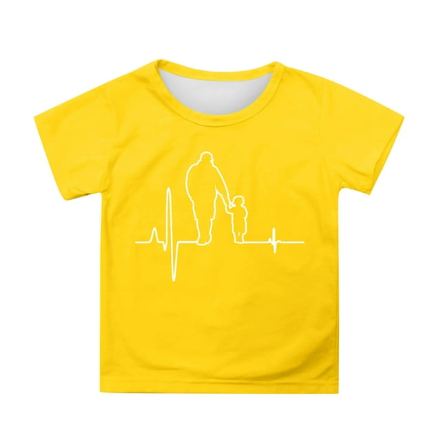 WERYOUNG T-Shirts Filles Garçons Été Décontracté Fête des Pères Graphique Imprimé Col Rond Manches Courtes T-Shirts Filles T-Shirt Doux, Jaune, 6-7 Ans