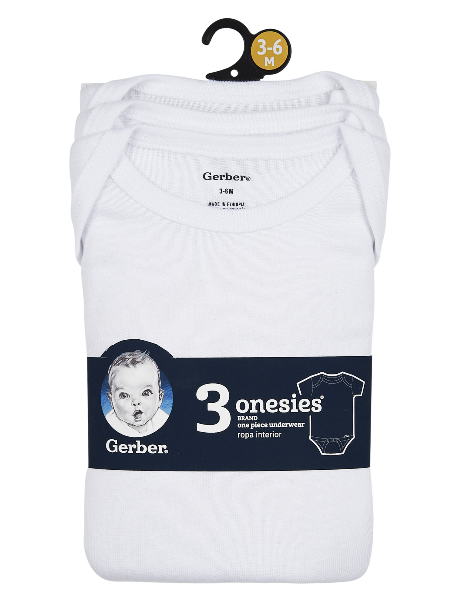 Gerber Baby Boy or Girl Unisex White Short Sleeve Cotton Bodysuit, 3-Pack, Sizes Preemie - 24 Months - image 3 of 12