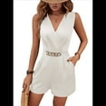 thumbnail image 2 of Ladies' Spring Summer Neck Gold Buckle Chain Solid Color Sleeveless Fashion Jumpsuit White XL, 2 of 8