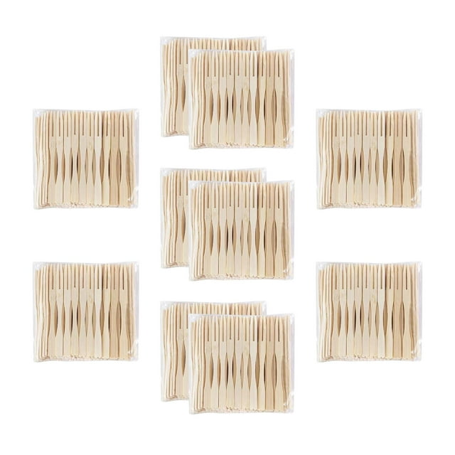100 piezas Tenedor de fruta, tenedores para aperitivos, tenedor de ensalada de bambú, accesorio de cocina desechable para cumpleaños, tenedor para
