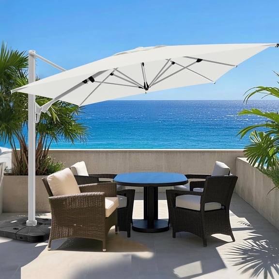 HOMPUS 9-12FT Cantilever Patio Umbrella 360°Rotation Rectangular Outdoor Umbrella