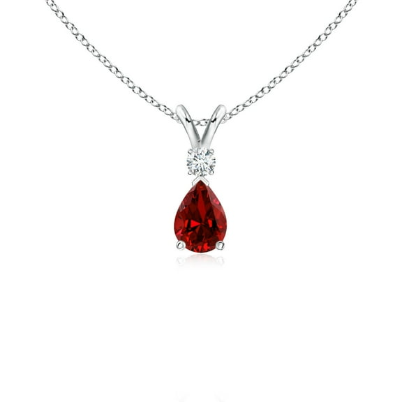 ANGARA Lab Grown Ruby Teardrop Pendant with Lab Diamond for Women in 925 Sterling Silver (Size-6x4mm) | July Birthstone, Birthday, Anniversary, Jewelry Gift for Women | Lab-Grown Ruby Necklace