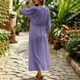 thumbnail image 5 of Karymi Wedding Guest Dresses for Women Solid Bohemian Maxi Dress, Ruffle V Neck Lace-Up Front 3/4 Puff Sleeve Elastic Waist Flowy Beach Vacation Sundress Spring Dresses for Women, 5 of 6