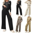 thumbnail image 5 of BangWanChi Two Piece Sets for Women Going Out Women Winter New Loose Casual Fashionable Breasted Lapel Long Sleeved Top+wide Leg Pants Long Sleeved Lapel Set, 5 of 5