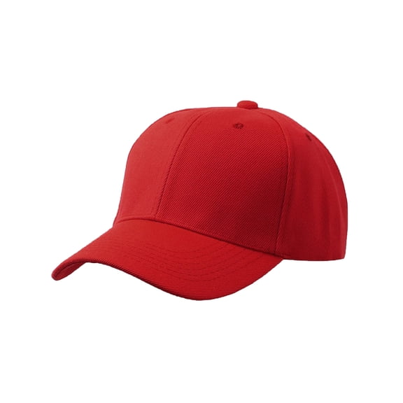 Men's Plain Baseball Cap  Adjustable Curved Visor Hat - Red