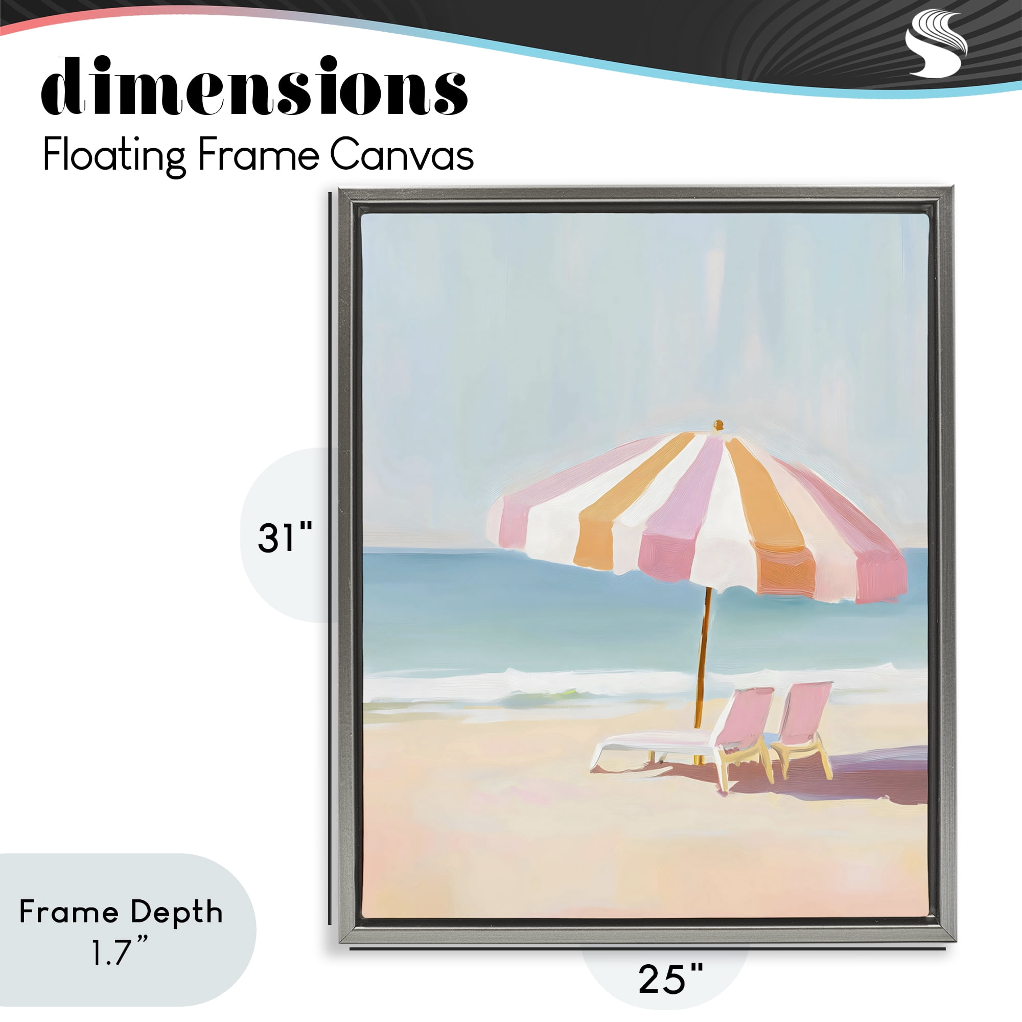 Stupell Industries Striped Umbrella & Chairs Gray Framed Floater Canvas Wall Art, design by The Prints Vibe