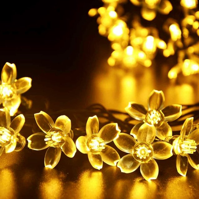 Guirnalda de luces JACUXLSS con forma de flor, 33 pies, 100 LED, color blanco cálido