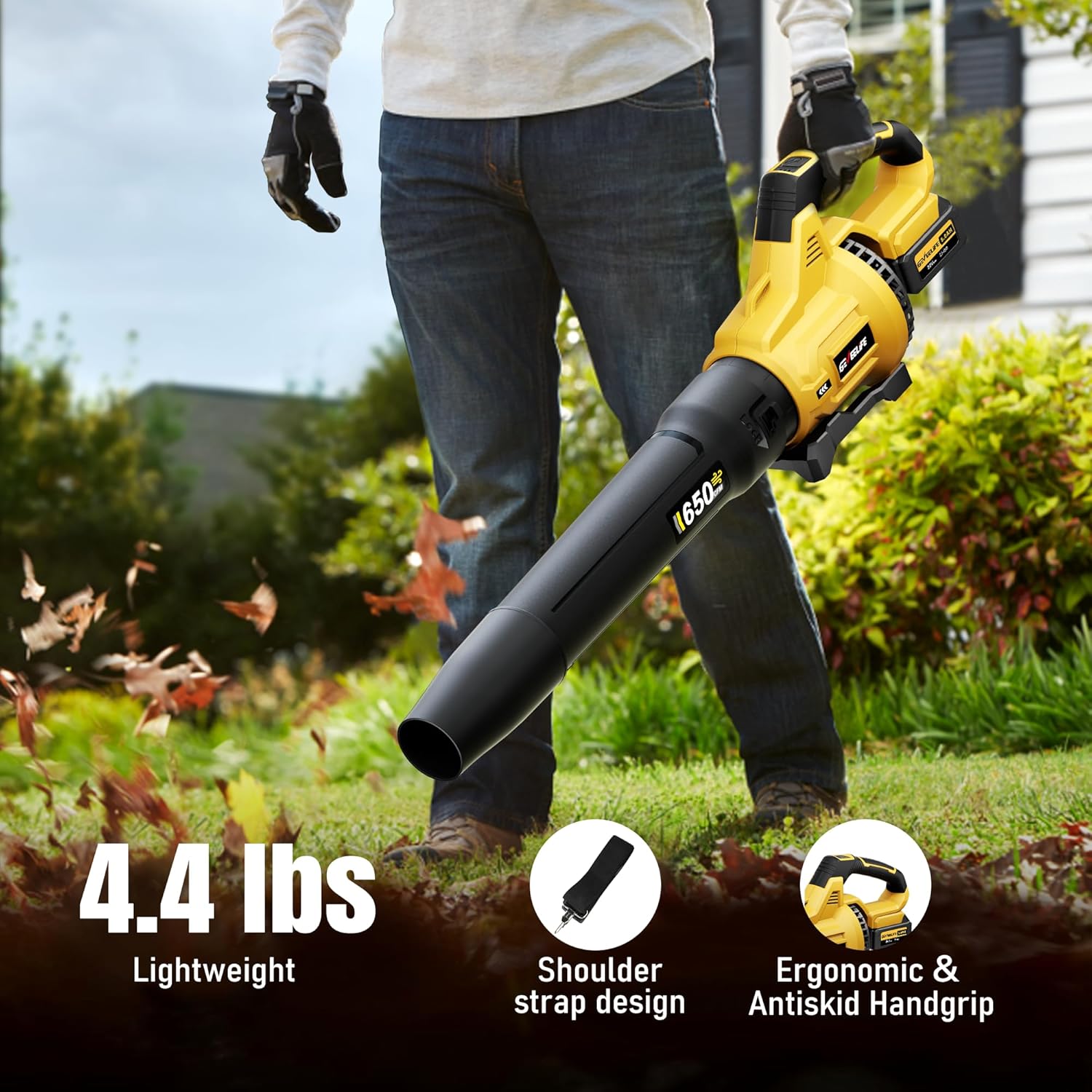 GEVEELIFE Cordless Leaf Blower, 650 CFM, 3 Speed, 20V photo 2