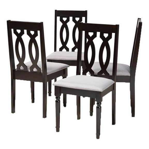 Bowery Hill 17.9" Modern Oak-Wood Dining Chair in Espresso/Gray (Set of 4)