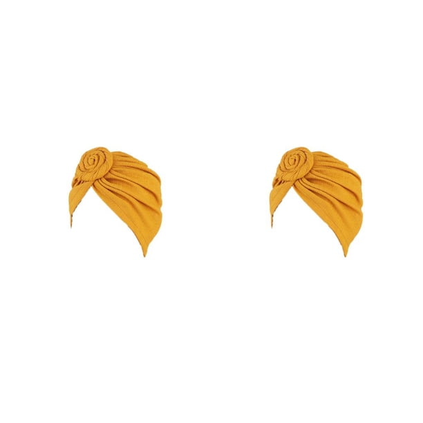 Jumpingount Hijab de estilo Simple con nudo de turbante, cubierta étnica, gorras elásticas lisas para la frente, accesorios de estilo, adornos de Oro 2piezas