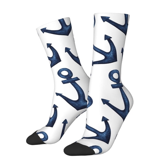 Vsdgher Navy Blue Anchor Crew Socks for Men & Women, Breathable Casual Athletic Ankle Socks