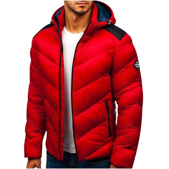 Lyinloo Men's Hooded Zipper Cardigan Solid Color Cotton Coat Red M