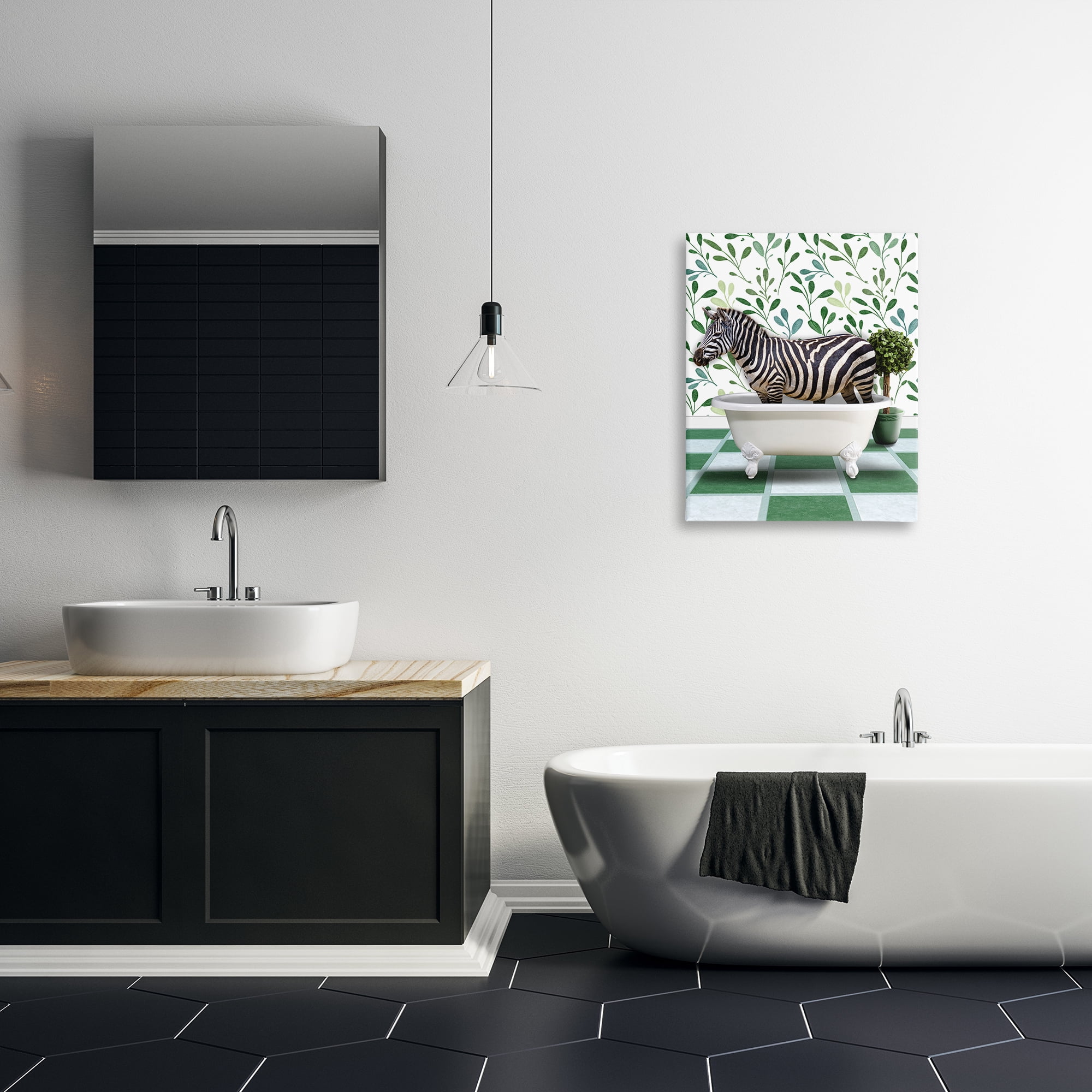 Stupell Industries Zebra in Green Bathroom Bath & Laundry Painting Wrapped Canvas Art Print Wall Art, 24 x 30