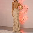 thumbnail image 2 of SWSMCLT Women's High Slit Maxi Sequin Dress Prom Floral Evening Gown Sexy Cocktail Bridesmaid Party Full-Length One Shoulder Backless Formal Homecoming Hoco Slit Long Dresses Apricot 6, 2 of 5