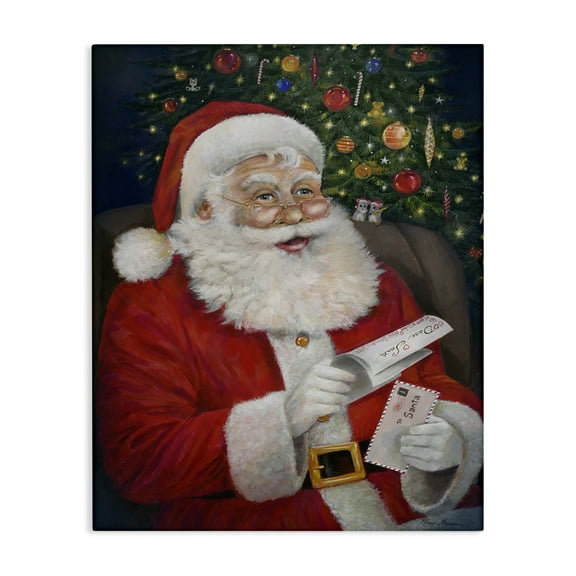 Stupell Industries Merry Santa Claus Holiday Painting Gallery Wrapped Canvas Art Prints Wall Art, 16 x 20