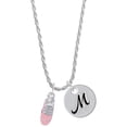 thumbnail image 1 of Delight Jewelry Silvertone 3-D Pink Running Shoe Silvertone Script Initial Disc - M - Charm Necklace, 20"+3", 1 of 4
