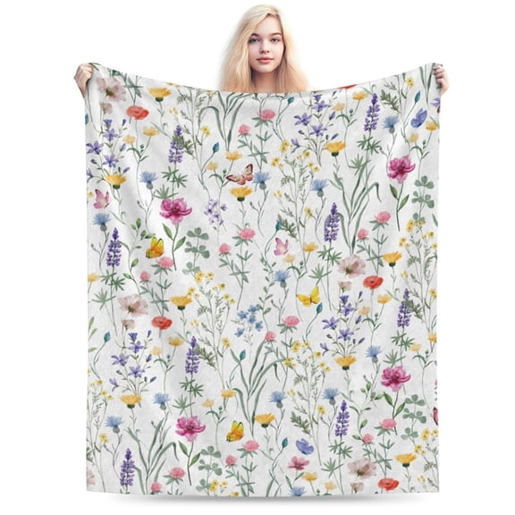 Watercolor Floral Throw Blanket Colorful Wildflower Blanket 50x40