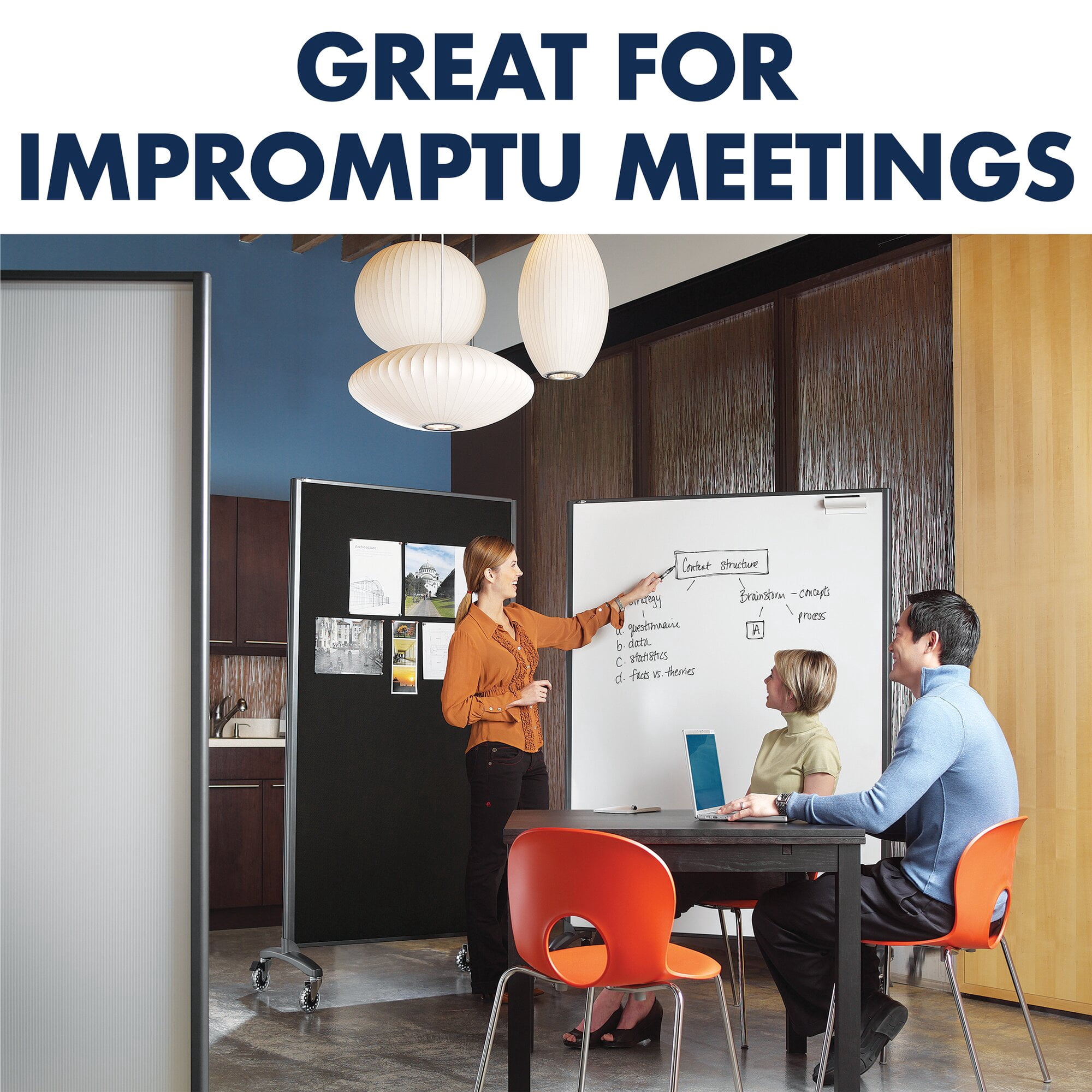 Quartet Motion Room Divider, 72" x 48", Magnetic Porcelain Whiteboard Surface
