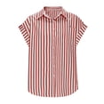 thumbnail image 2 of gbyLJF Women's Striped Short Sleeve Shirts Button Down Collared Tops Loose Fit Casual Long Blouses with Pocket, 2 of 6