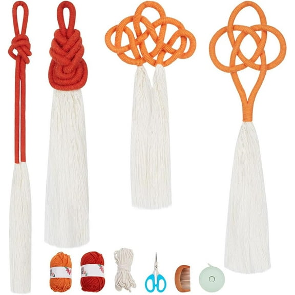 4 Set Macrame Hangings Macrame Ornament Kit Macrame Hanging Knot Kit for Decor Macrame Supplies Kit for Macrame Weaving Macrame Kits for Adults