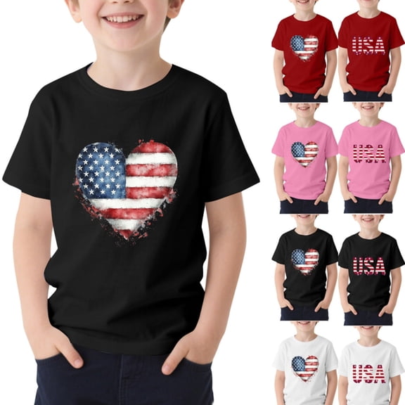 Afuyipoi Boys Independence Day T-Shirts,Patriotic Printed Breathable Short Sleeve America Anniversary Shirt Black 10-11T