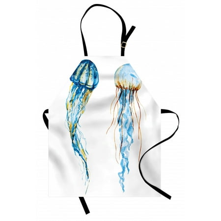 

Jellyfish Apron Cute Jellyfish Exotic Sea Ocean Creature Aquatic Animals Watercolor Raster Graphic Unisex Kitchen Bib Apron with Adjustable Neck for Cooking Baking Gardening Blue by Ambesonne