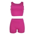 thumbnail image 4 of OOOUM Women 2 Piece Workout Set Square Neck Crop Tank High Waist Biker Shorts Outfit Ladies Stretchy Athletic Sports Yoga Tracksuit Hot Pink S, 4 of 5