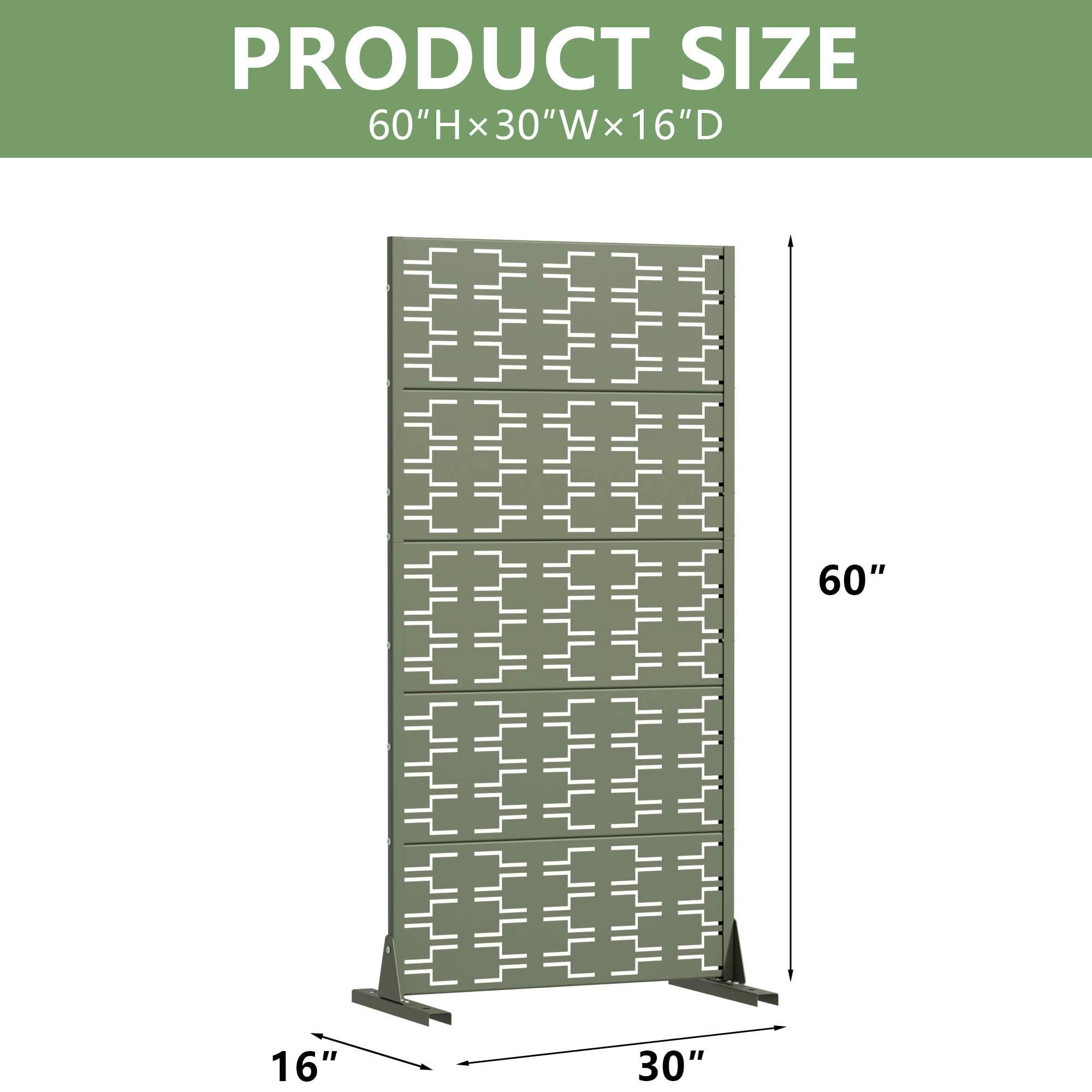 MAYEERTY 59x30x16 Inch Olive Gray Brick Rectangular Galvanized Steel Privacy Screen, 6 Piece Set for Outdoor Street