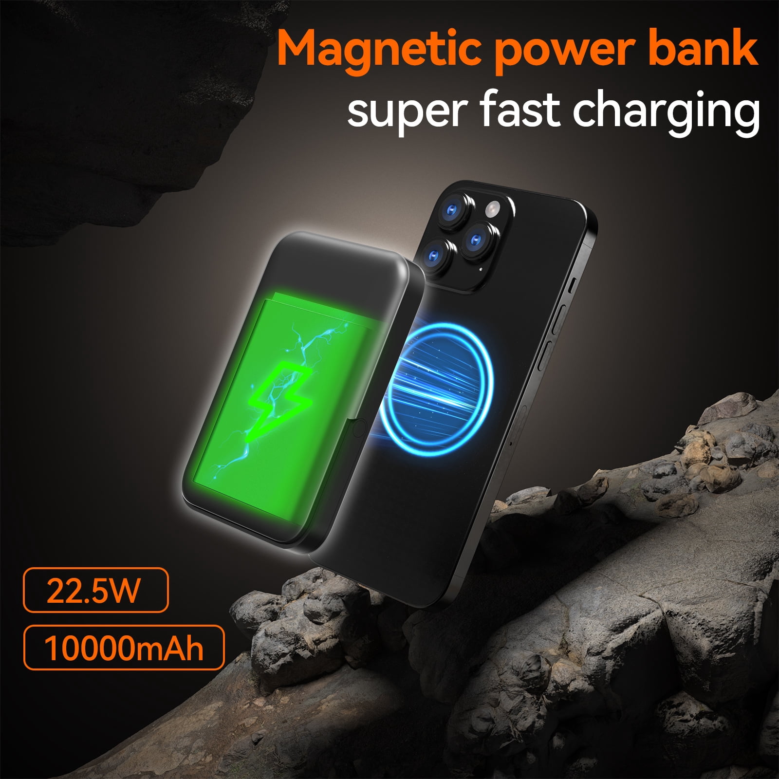 NIGOE Magnetic Wireless Power Bank 10000mAh Portable Charger 22.5W Fast Charging with LED Display, Dual-Bracket Compatible for iPhone 16/15/14 Series