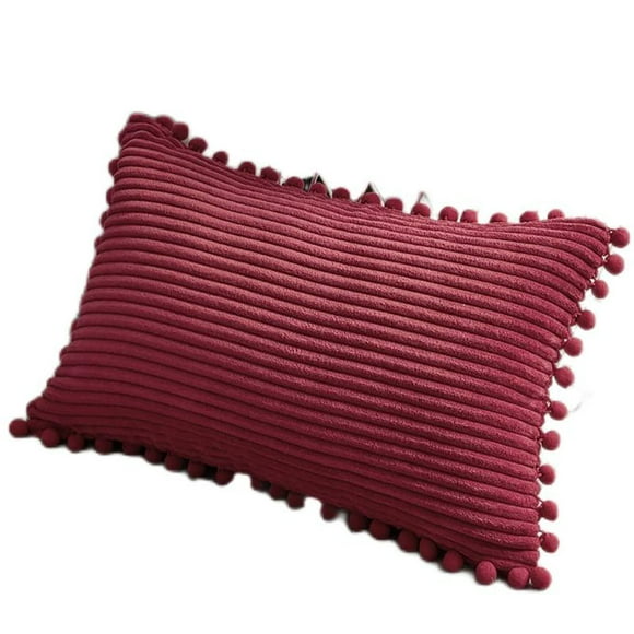 Lot de 2 Housses de Coussin Décoratives Lombaires avec Pompons, Ensemble de Housses de Coussin Rectangulaires Unies en Velours Côtelé Doux pour Canapé Sofa Chambre Auto Salon