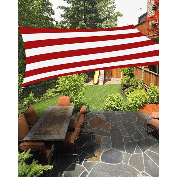 Modern Simple Waterproof Sun Shade Sail Red White Stripes Outdoor Patio Sun Shades Canopy UV Block Waterproof Sunshade for Garden Backyard Deck Pergola 14x18 Ft
