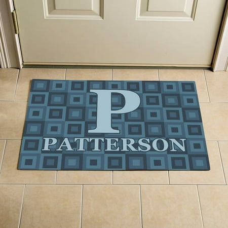 Personalized Square Initial And Name Doormat Blue 17 X 27