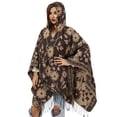 thumbnail image 2 of Xfvqtps Womens Hooded Cape Tassel Hem Pullover Large Size Flower Print Irregular Hem Fashion Casual Warm Fall and Winter Cloak Coffee, 2 of 8