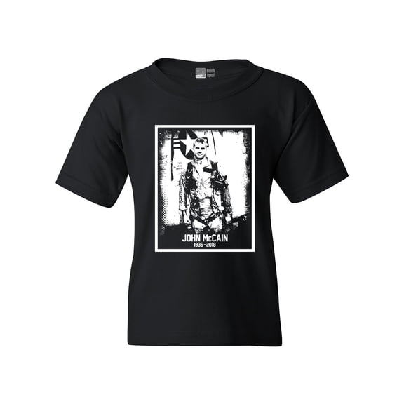 John McCain Senator USA Flag RIP 1936-2018 Hero White DT Youth Kids T-Shirt Tee