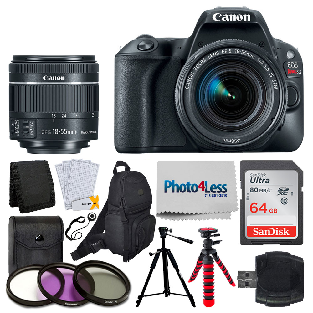 Canon EOS Rebel SL2 DSLR Camera +EFS 1855mm IS STM Lens 64GB Bundle