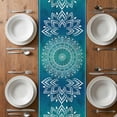 thumbnail image 6 of Teal Blue Boho Table Runner - 60 Inch Long, Kitchen Dining Table Runner Dresser Scarves, Retro White Rustic Flower Ethnic Pattern Farmhouse Decor for Coffee Tables Wedding Party Banquet, 6 of 8
